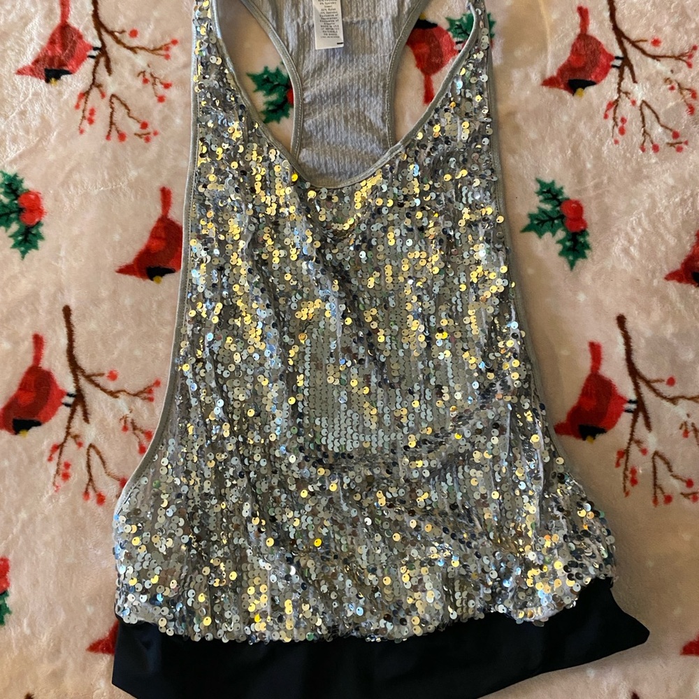 Balera Silver Sequin Tank Top Dance Performance Racerback Top